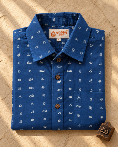 Classic Telugu Alphabets Printed Cotton Men's Shirt Half