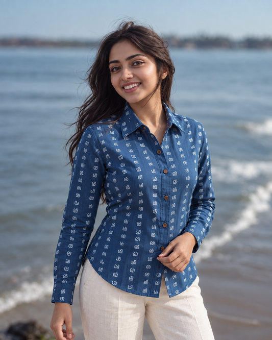 Tamil Alphabet Full Sleeves Classic Shirt for Women