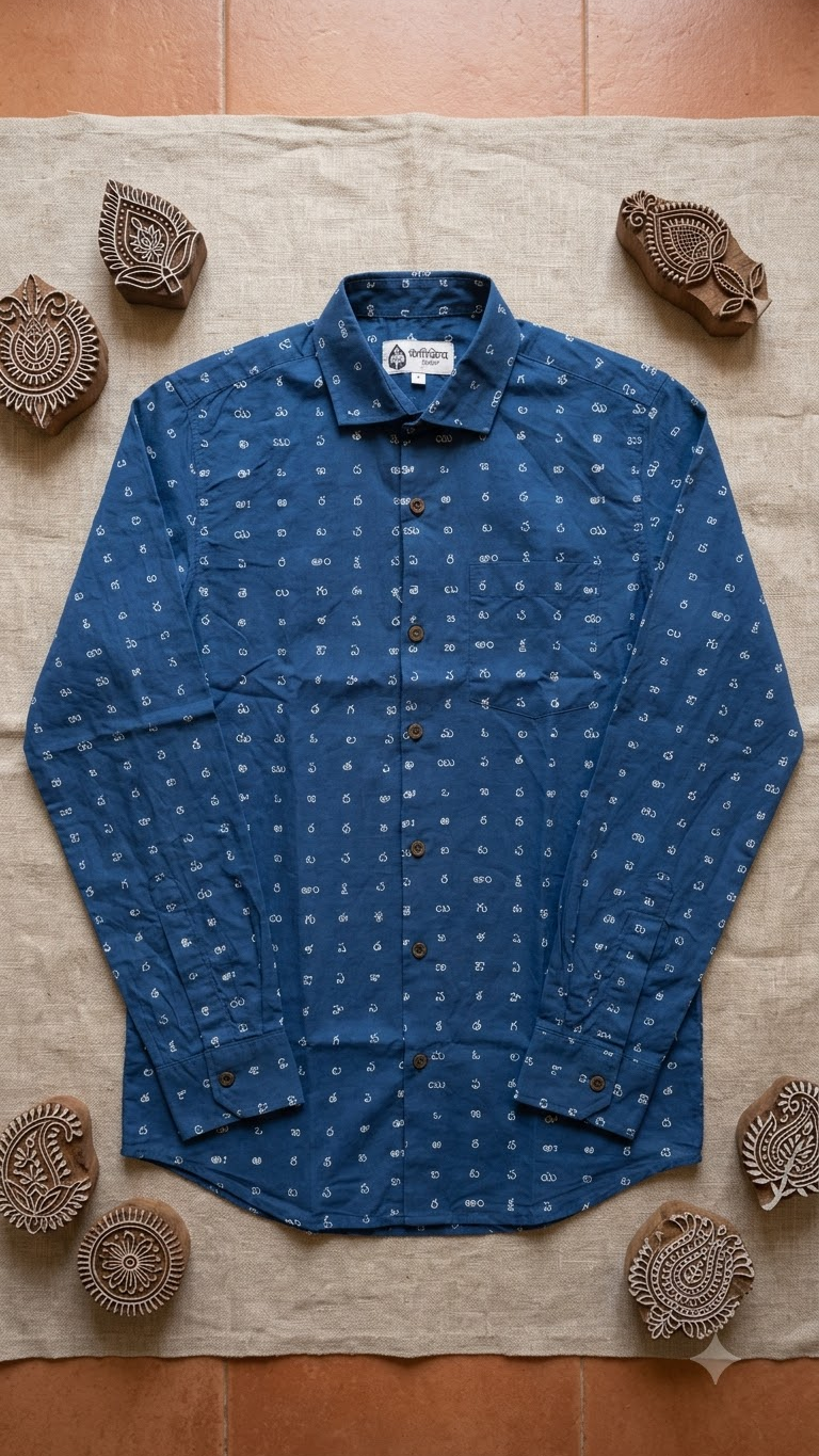 Classic Telugu Script Print Full Sleeve Shirt For Men