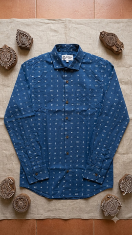 Classic Telugu Script Print Full Sleeve Shirt For Men
