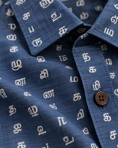 தமிழ் எழுத்து  Classic Tamil Half Sleeves Cotton Mens Shirt - Blue