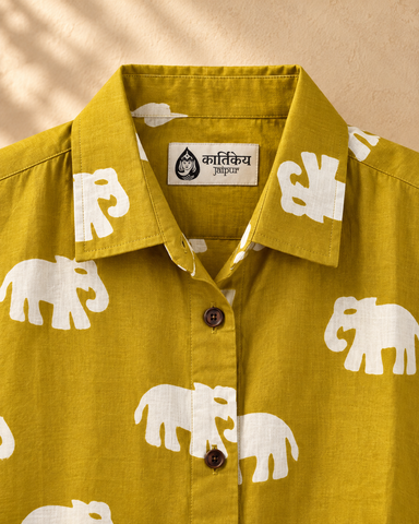 Classic Bold Elephant Print Half Sleeve Shirt for Women