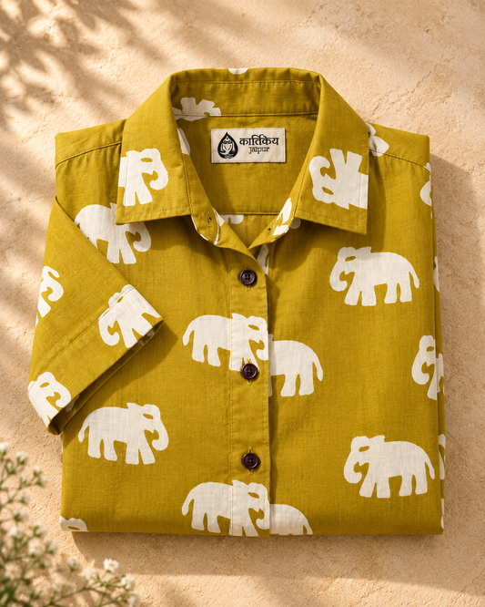 Classic Bold Elephant Print Half Sleeve Shirt for Women