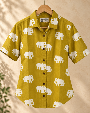 Classic Bold Elephant Print Half Sleeve Shirt for Women