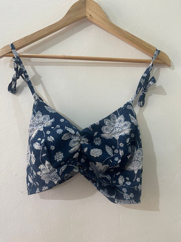 Floral Indigo Print Cotton Lace Bralette X KAVYA