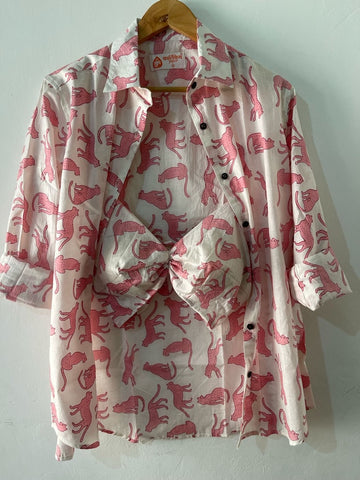 Jungle Print Women Oversized Shirt with Bralette Combo