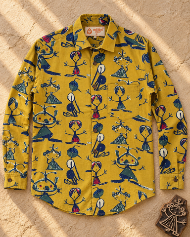 Yellow Button Down Abstract Cotton Shirt for Men - Limited Edition