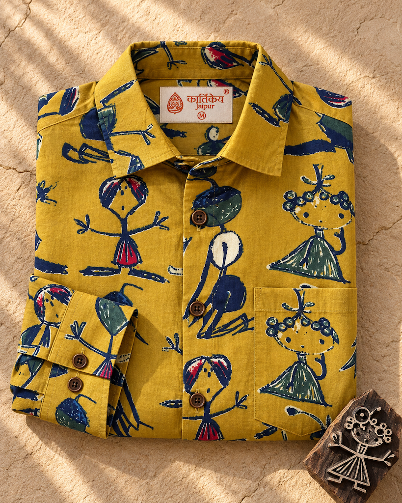 Yellow Button Down Abstract Cotton Shirt for Men - Limited Edition