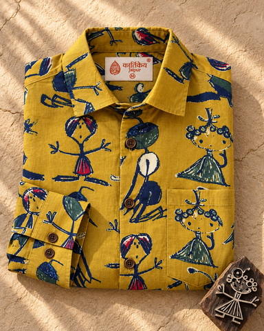 Yellow Button Down Abstract Cotton Shirt for Men - Limited Edition