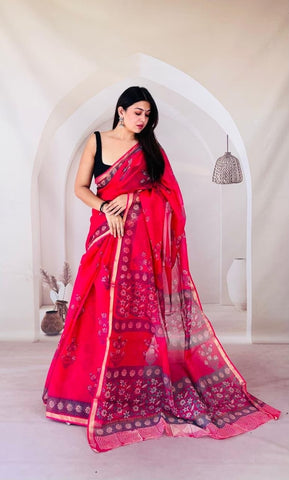 Kota Doria Bagru Printed Saree