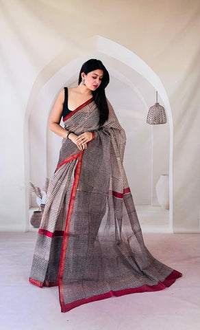 Kota Doria Bagru Printed Saree