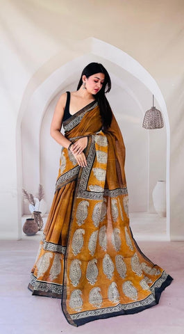 Kota Doria Bagru Printed Saree
