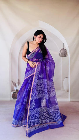 Kota Doria Bagru Printed Saree