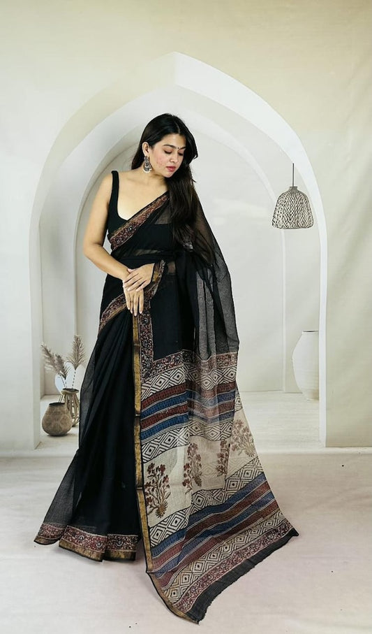 Kota Doria Bagru Printed Saree