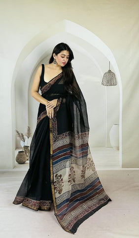 Kota Doria Bagru Printed Saree