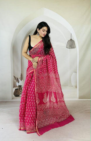 Kota Doria Bagru Printed Saree