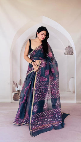 Kota Doria Bagru Printed Saree