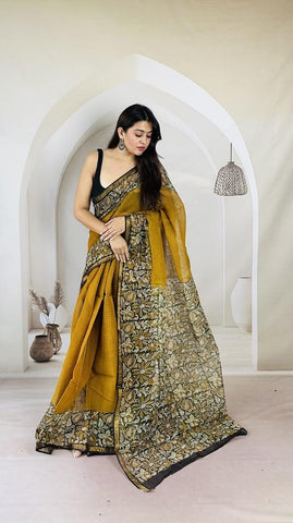 Kota Doria Bagru Printed Saree