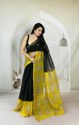 Kota Doria Bagru Printed Saree