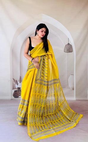 Kota Doria Bagru Printed Saree