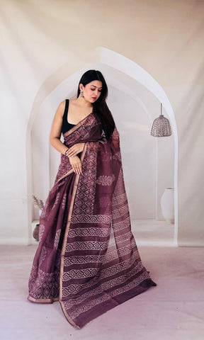 Kota Doria Bagru Printed Saree