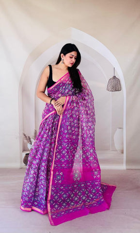Kota Doria Bagru Printed Saree