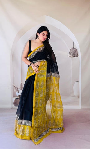 Kota Doria Bagru Printed Saree