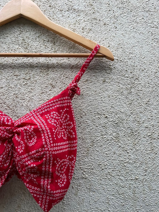 Bandhej Print Cotton Padded Lace Bralette