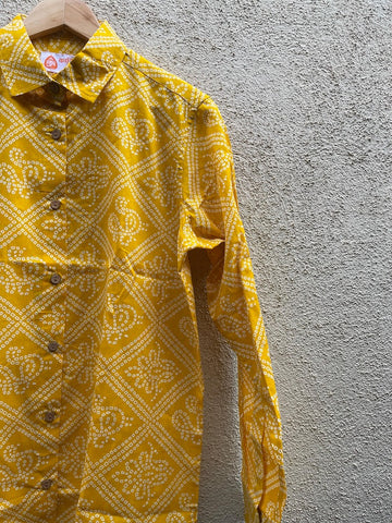Bandhej Print Oversized Full Sleeves Cotton Shirt for Women
