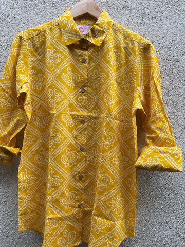 Bandhej Print Oversized Full Sleeves Cotton Shirt for Women