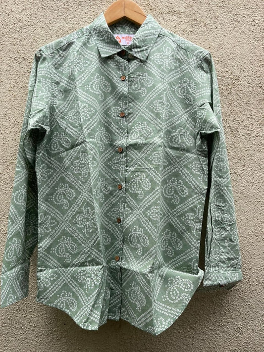 Bandhej Print Oversized Full Sleeves Cotton Shirt for Women