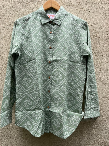 Bandhej Print Oversized Full Sleeves Cotton Shirt for Women