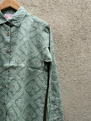 Bandhej Print Oversized Full Sleeves Cotton Shirt for Women
