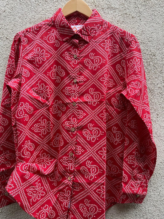 Bandhej Print Oversized Full Sleeves Cotton Shirt for Women
