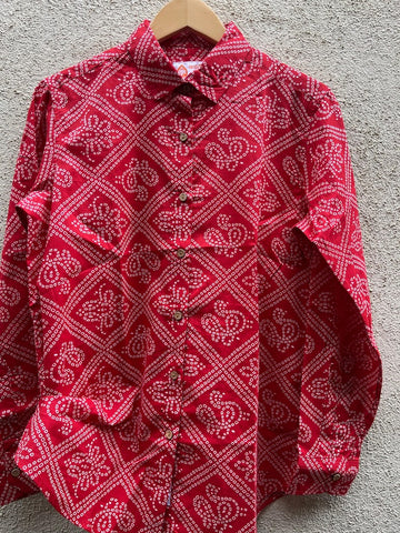 Bandhej Print Oversized Full Sleeves Cotton Shirt for Women