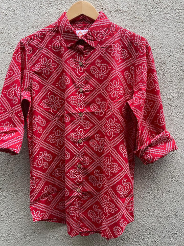 Bandhej Print Oversized Full Sleeves Cotton Shirt for Women