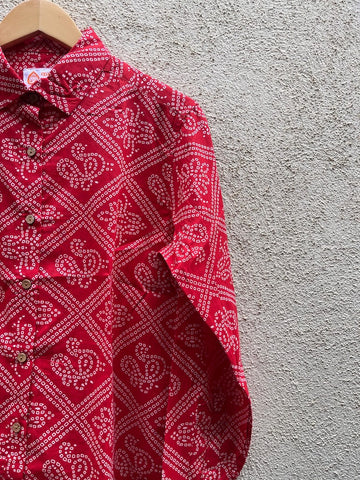 Bandhej Print Oversized Full Sleeves Cotton Shirt for Women