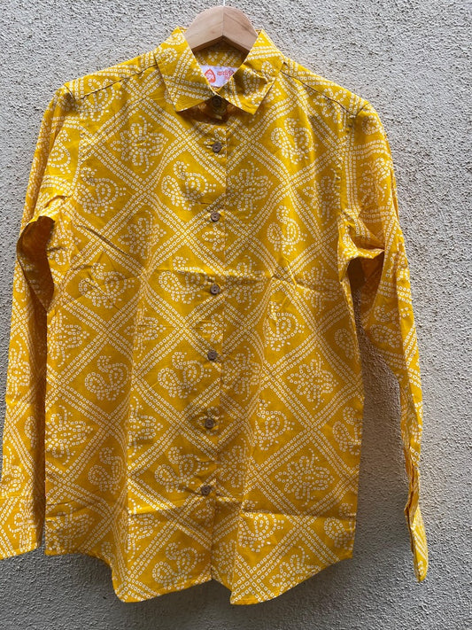 Bandhej Print Oversized Full Sleeves Cotton Shirt for Women