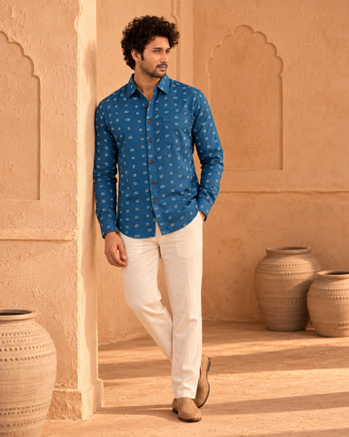 Classic Kannada Alphabets Print Cotton Men's Full Sleeve Shirt