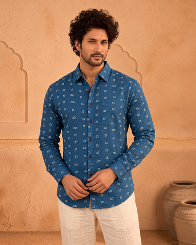 Classic Kannada Alphabets Print Cotton Men's Full Sleeve Shirt