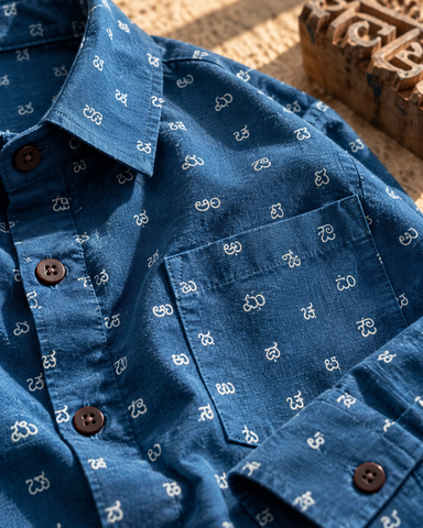 Classic Kannada Alphabets Print Cotton Men's Full Sleeve Shirt