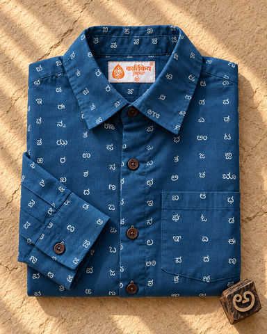 Classic Kannada Alphabets Print Cotton Men's Full Sleeve Shirt