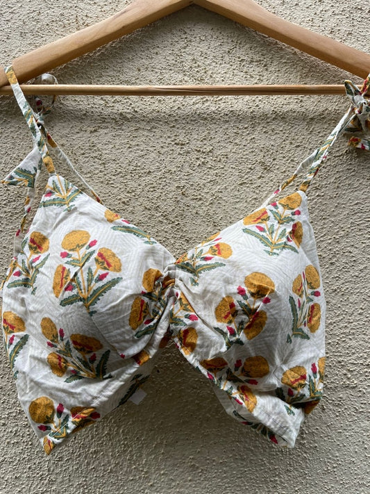 Printed Cotton Padded Lace Bralette