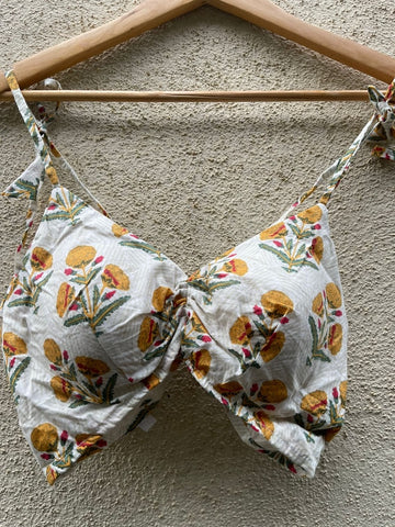 Printed Cotton Padded Lace Bralette