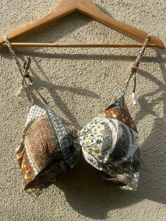 Printed Cotton Padded Lace Bralette