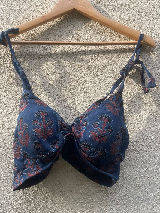Printed Cotton Padded Lace Bralette