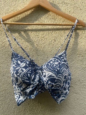 Indigo Print Cotton Padded Lace Bralette