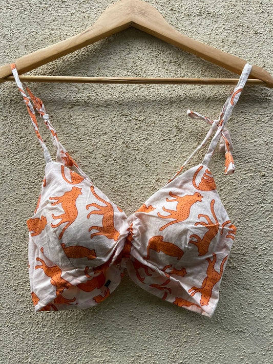 Jungle Print Cotton Padded Lace Bralette