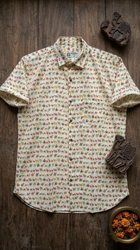 Kartikeya Jaipur Camel Print Cotton Shirt For Men