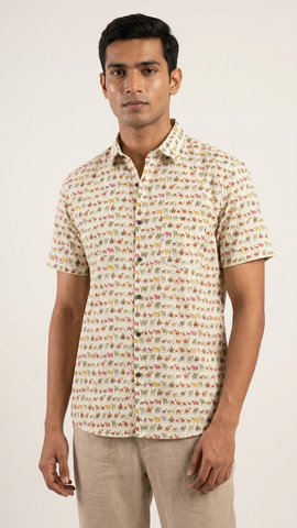 Kartikeya Jaipur Camel Print Cotton Shirt For Men